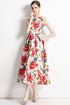 Vintage Fall Jacquard Floral Print, O-Neck, A-Line Flared Midi Cocktail Dress